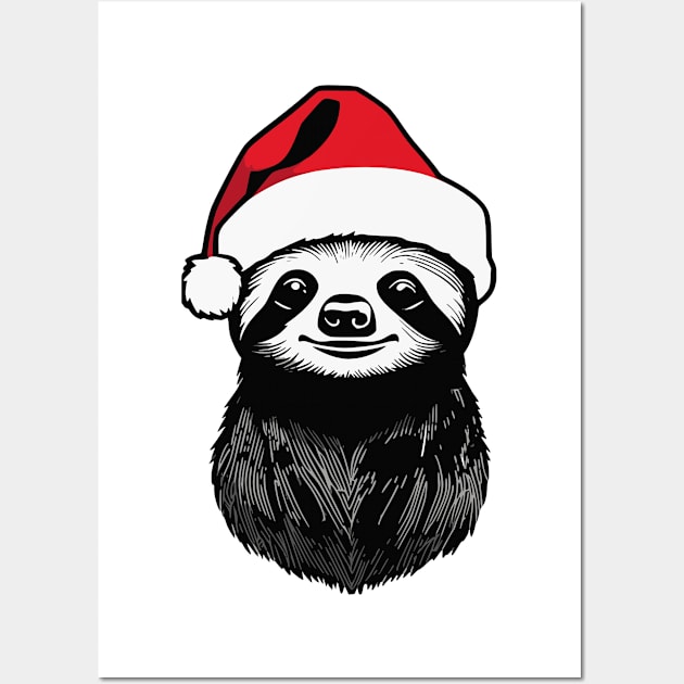 Christmas Sloth with Santa Hat Wall Art by Luvleigh